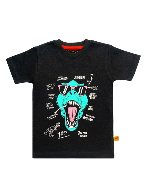 

Kid Studio Boys Black & Green Printed Round Neck T-shirt