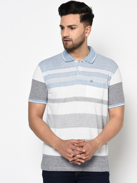 

Duke Men Blue Striped Polo Collar T-shirt