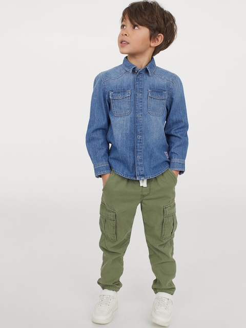 

H&M Boys Olive Green Solid Relaxed Fit Cargo Joggers