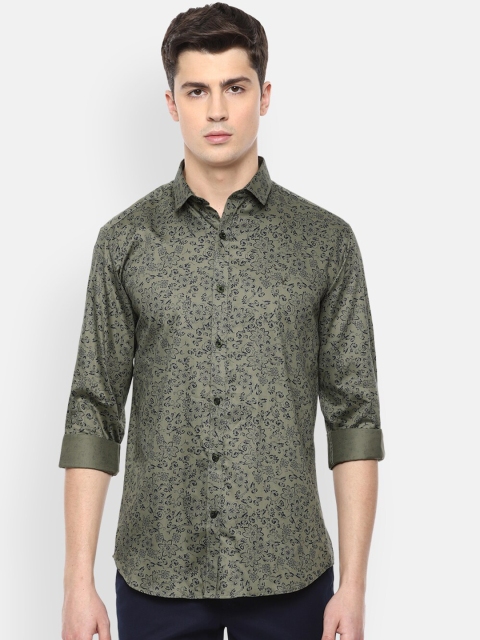 

V Dot Men Olive Green Slim Fit Printed Cotton Casual Shirt