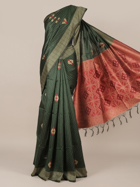 

Pothys Green Striped Jute Silk Saree