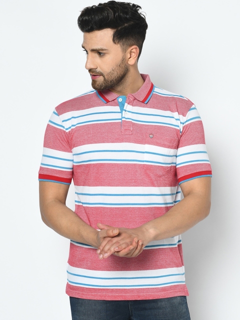 

Duke Men Red Striped Polo Collar T-shirt