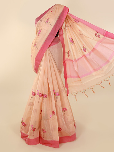 

Pothys Peach-Coloured & Pink Tissue Woven Design Saree