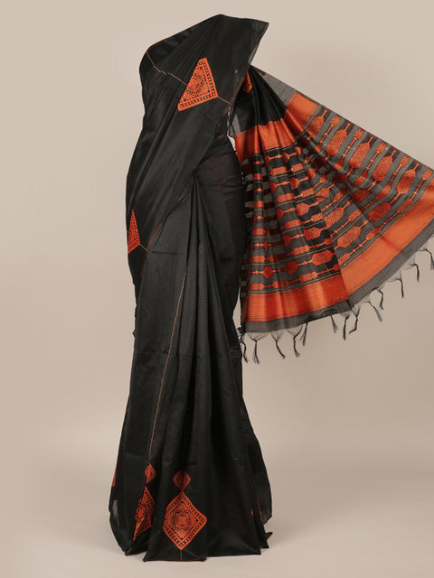 

Pothys Black Woven Design Jute Silk Saree