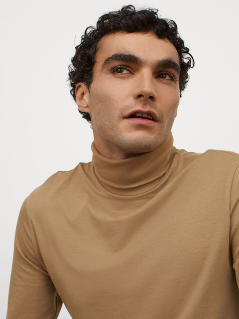 

H&M Men Beige Polo-Neck Top Slim Fit