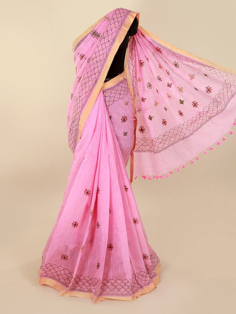 

Pothys Pink Embroidered Cotton Blend Saree