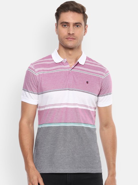 

Louis Philippe Sport Men Purple Striped Polo Collar T-shirt