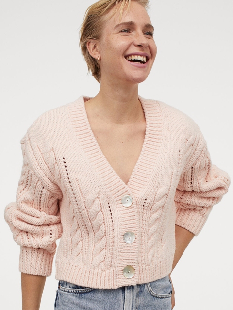 

H&M Women Pink Cable-Knit Cardigan