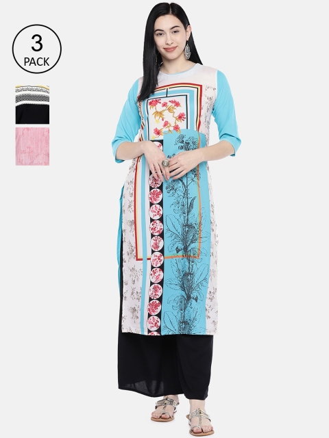 

7Threads Women Pack of 3Multicoloured Printed Straight Kurtas, Multi