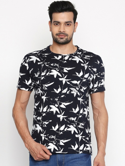 

People Men Navy Blue Printed Round Neck T-shirt
