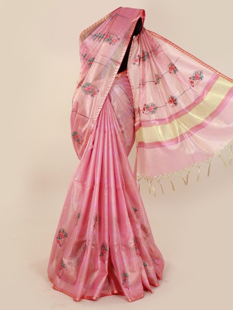 

Pothys Pink Embroidered Tissue Saree