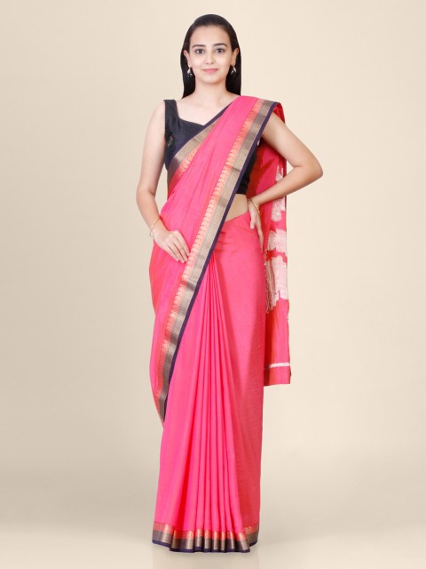 

Hastakala Peach-Coloured Silk Blend Solid Handloom Banarasi Saree