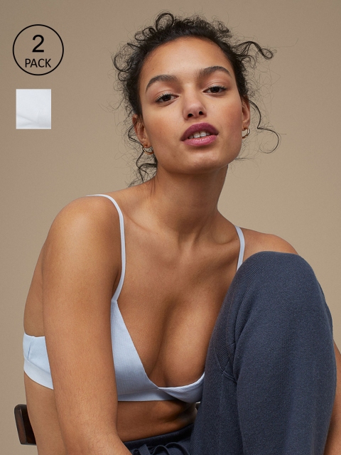 

H&M Women White & Blue 2-Pack Soft Cotton Bras 0940094003