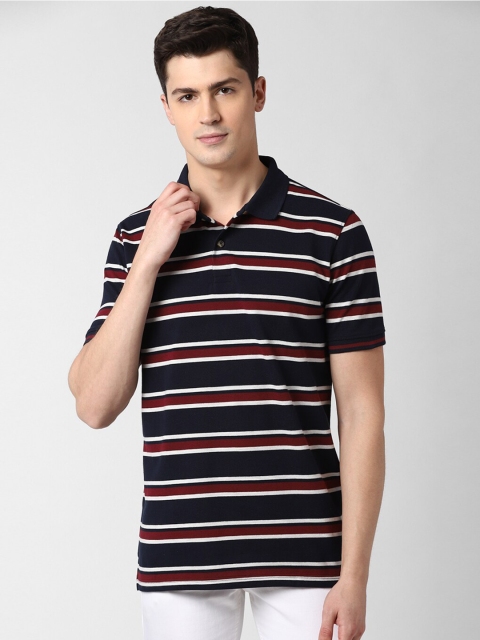 

Peter England Casuals Men Navy Blue Striped Polo Collar T-shirt