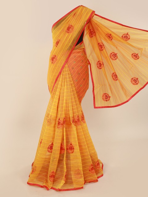 

Pothys Yellow Embroidered Supernet Saree