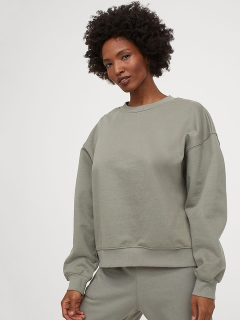 

H&M Women Olive Cotton Sweatshirt