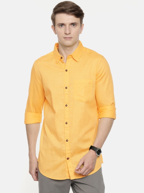 

William White Men Yellow Slim Fit Solid Casual Shirt