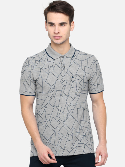 

BULLMER Men Grey Printed Polo Collar Pure Cotton T-shirt
