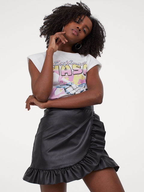 

H&M Women Black Solid Flounce-Trimmed Short Skirt