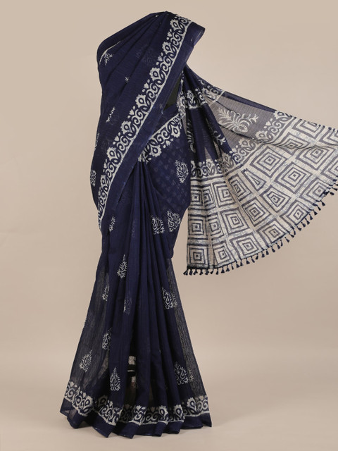 

Pothys Navy Blue Printed Jute Silk Saree