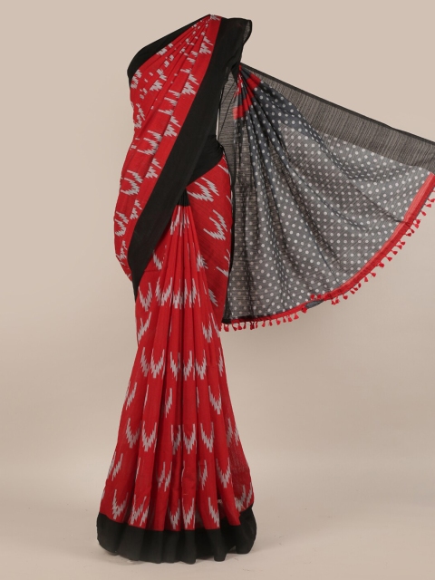 

Pothys Red & Black Jute Silk Printed Saree with Jhalar Pallu