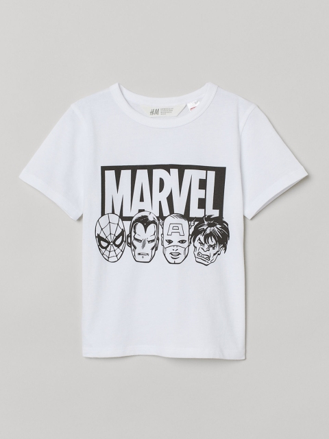 H&M Boys White & Black Marvel Printed T-shirt
