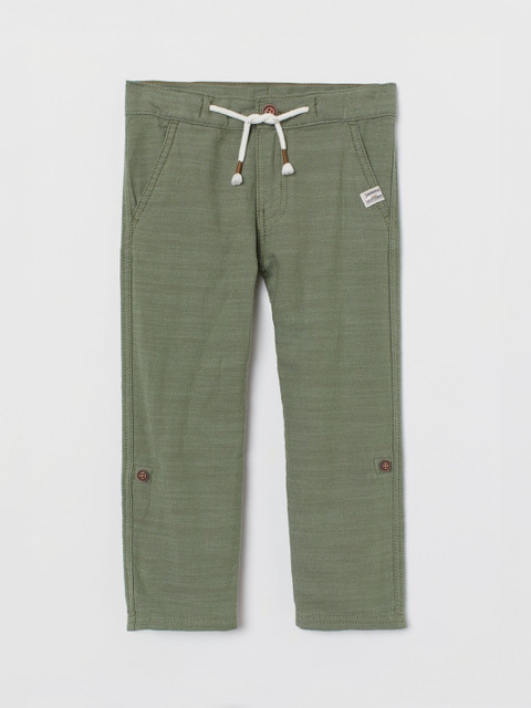 

H&M Boys Green Solid Roll-up Cotton Twill Trousers