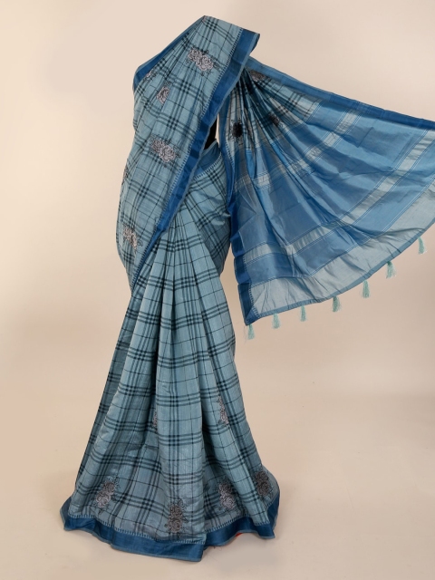 

Pothys Blue & Black Cotton Blend Printed Saree