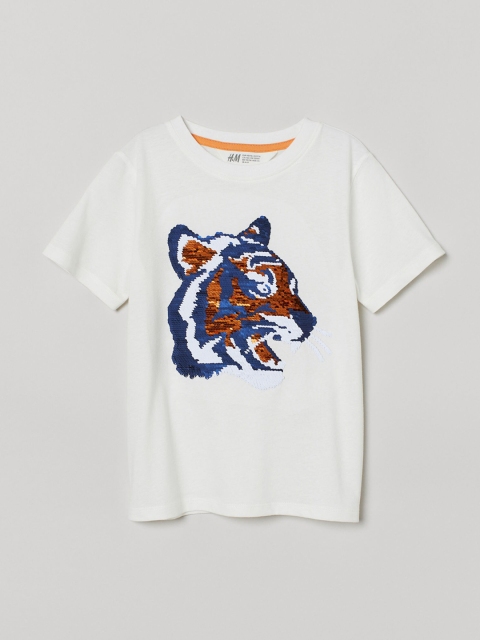 

H&M Boys White Printed Appliqued T-shirt