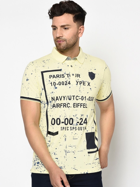 

Duke Men Yellow Printed Polo Collar Cotton T-shirt
