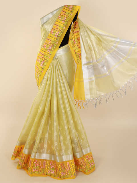 

Pothys Cream-Coloured Woven Design Tissue Saree
