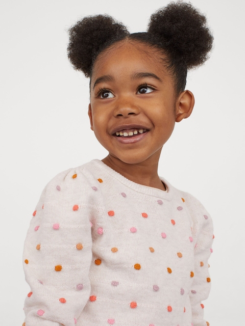 

H&M Girls White & Pink Textured-knit Jumper