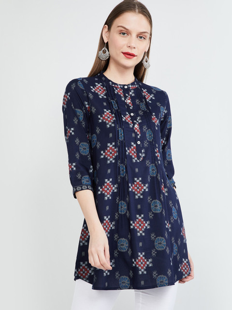 

max Women Blue Printed Shirt Style Top