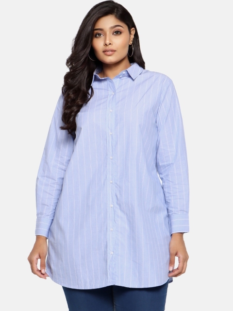 

The Pink Moon Women Blue Regular Fit Striped Casual Shirt
