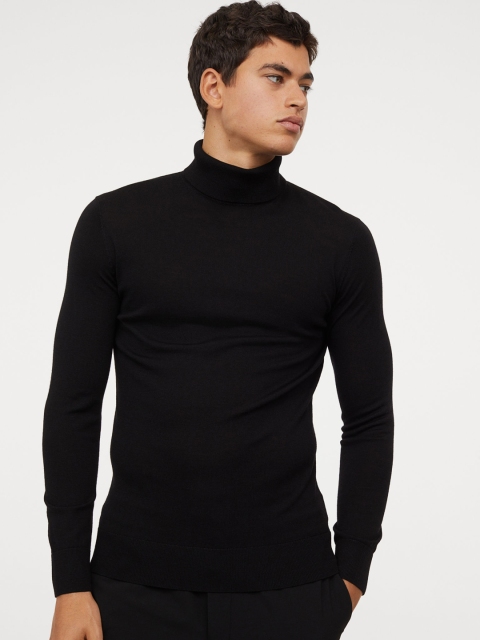 

H&M Men Black Wool Sustainable Jumper Muscle Fit