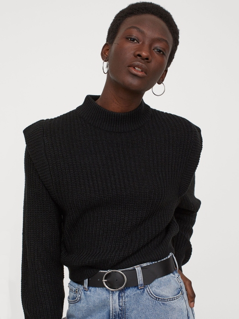 

H&M Women Black Solid Knitted Jumper