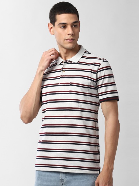 

Peter England Casuals Men White & Maroon Striped Polo Collar T-shirt
