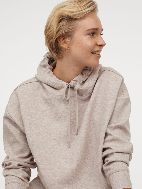 

H&M Women Beige Self Design Oversized Hoodie