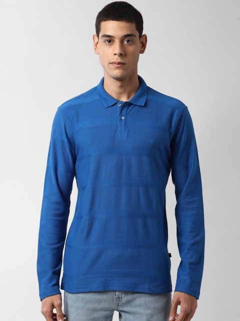 

Peter England Casuals Men Blue Striped Polo Collar T-shirt