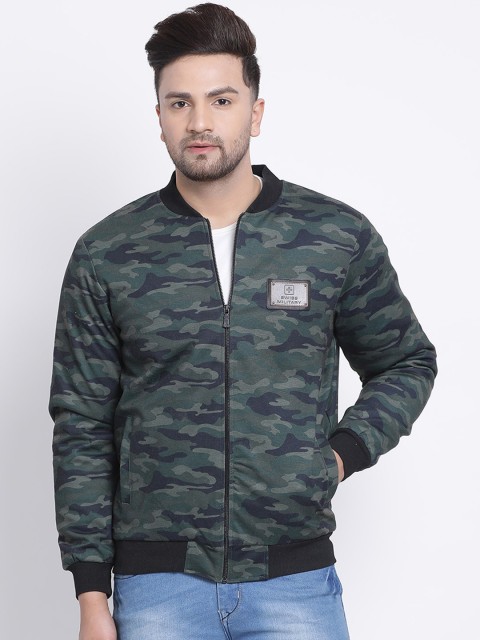

SWISS MILITARY Men Olive Green Printed Bomber