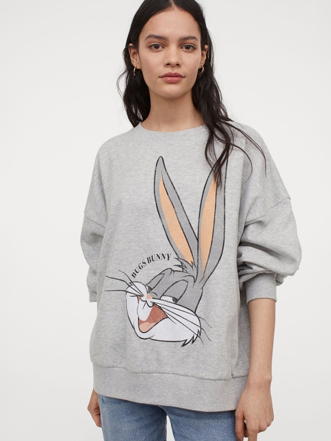 

H&M Women Grey Bugs Bunny Printed Sweatshirt