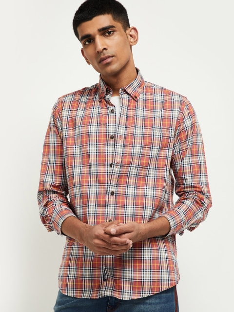 

max Men Rust & Orange Slim Fit Checked Casual Shirt