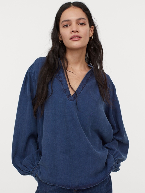 

H&M Women Blue Lyocell Denim Blouse