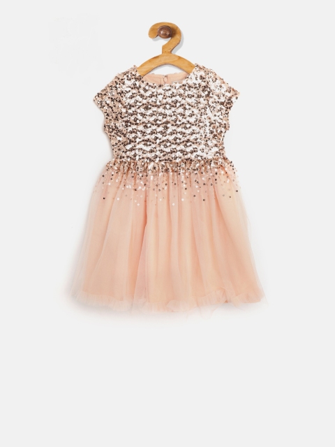 

Cherry Crumble Girls Peach-Coloured Embellished Fit and Flare Dress