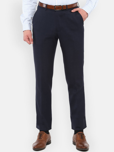 

Luxure by Louis Philippe Men Navy Blue Slim Fit Solid Formal Trousers