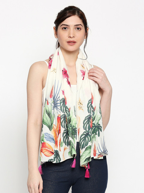 

inocenCia Women White & Green Printed Scarf