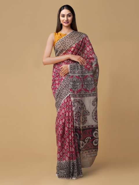 

Unnati Silks Pink Pure Cotton Printed Kota Saree