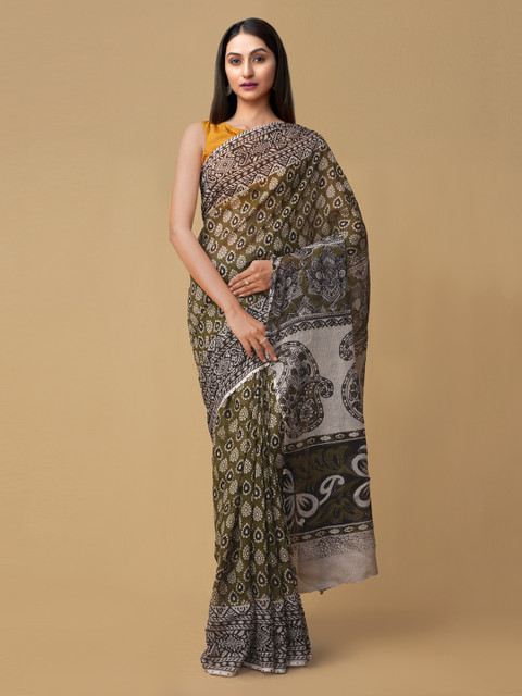 

Unnati Silks Olive Green & Cream-Coloured Pure Cotton Printed Kota Saree