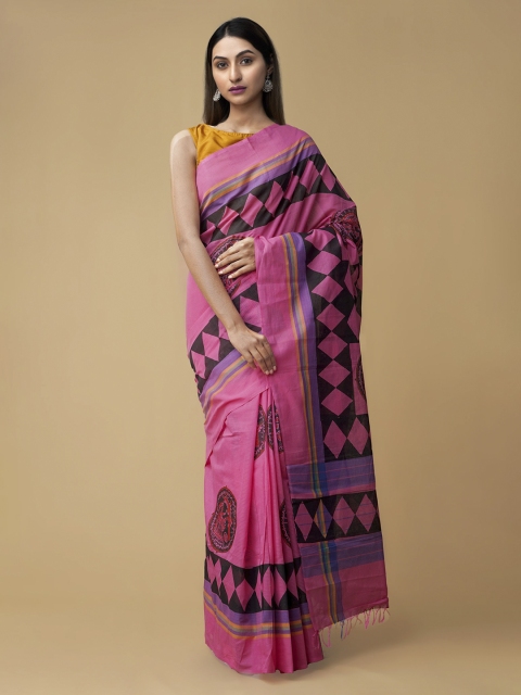 

Unnati Silks Pink Pure Cotton Printed Mangalagiri Saree