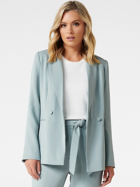 

FOREVER 21 Women Blue Solid Front Open Tailored-Fit Sadie DB Blazer